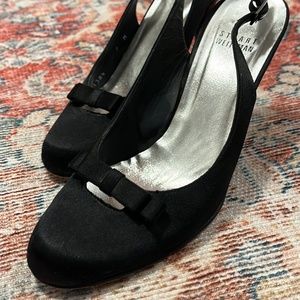 Stuart Weitzman Satin Black Slingbacks